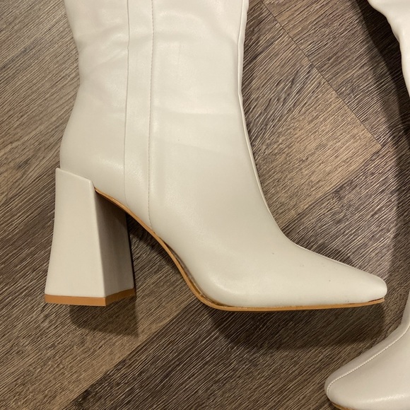 Magnolia White Square Toe Knee-High Boots - Picture 2 of 5